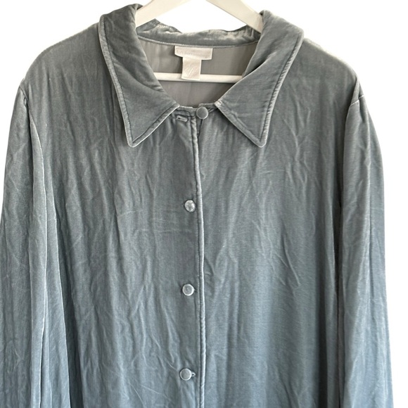 Soft Surroundings Soft Teal Button Down Shirt Tunic Velvet Silk Blend Size 2X - Picture 5 of 9